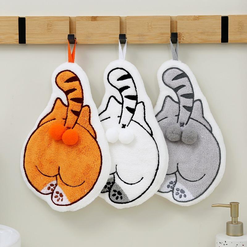 Cartoon Animals Hand Towel Absorbent Hand Cloth Bathroom Hanging Towel Kitchen Cleaning Wipe Cloth Cute Cat Bathroom Towels