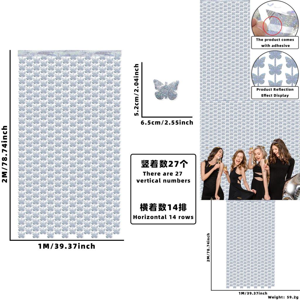 Kolorowa Tęczowa Zasłona Deszczowa z Motylami Do Żywych Dekoracji Imprezowych i Wydarzeń