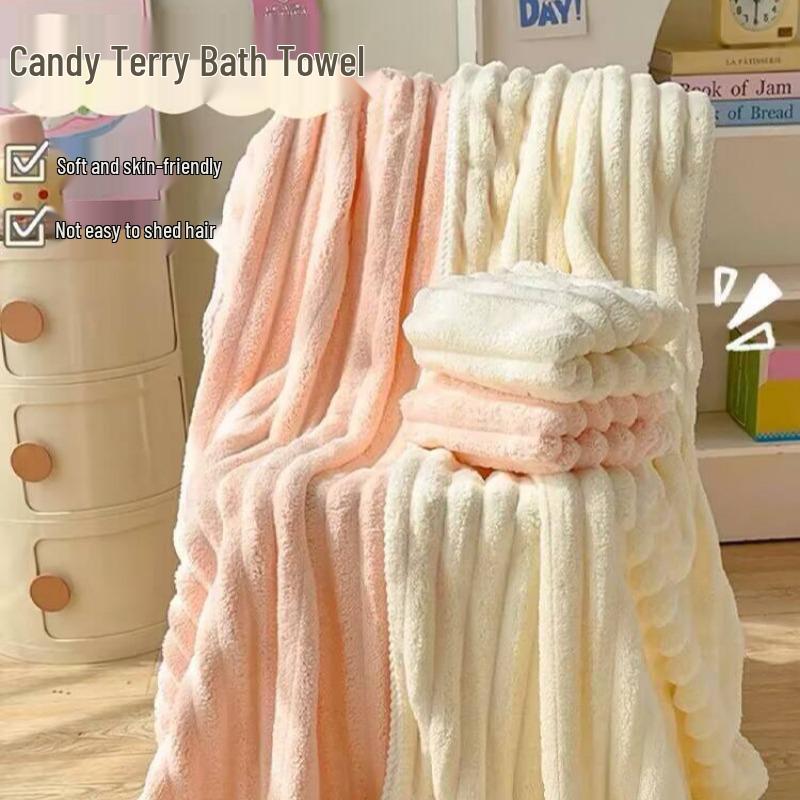 

Женское утолщенное быстросохнущее банное полотенце из кораллового флиса - Впитывающее, мягкое, вафельный дизайн, для домашнего использования Candy Stripe - Gray