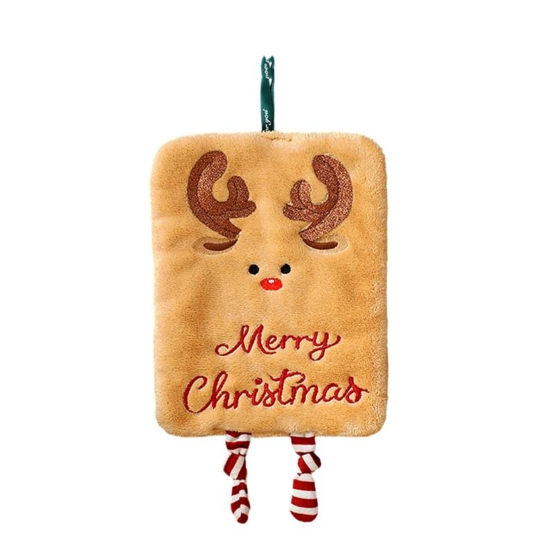 

Corals Fleece Hand Towel Christmas Theme Embroidery Hanging Soft Absorbent Kitchen Dish Cloth Reusable