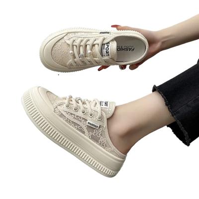 Modische Baotou Halbschuhe für Damen Sneaker 2024 Sommer Neu Slipper Dicksohlig Vielseitig Mesh Spitze Atmungsaktiv Bequeme Schuhe