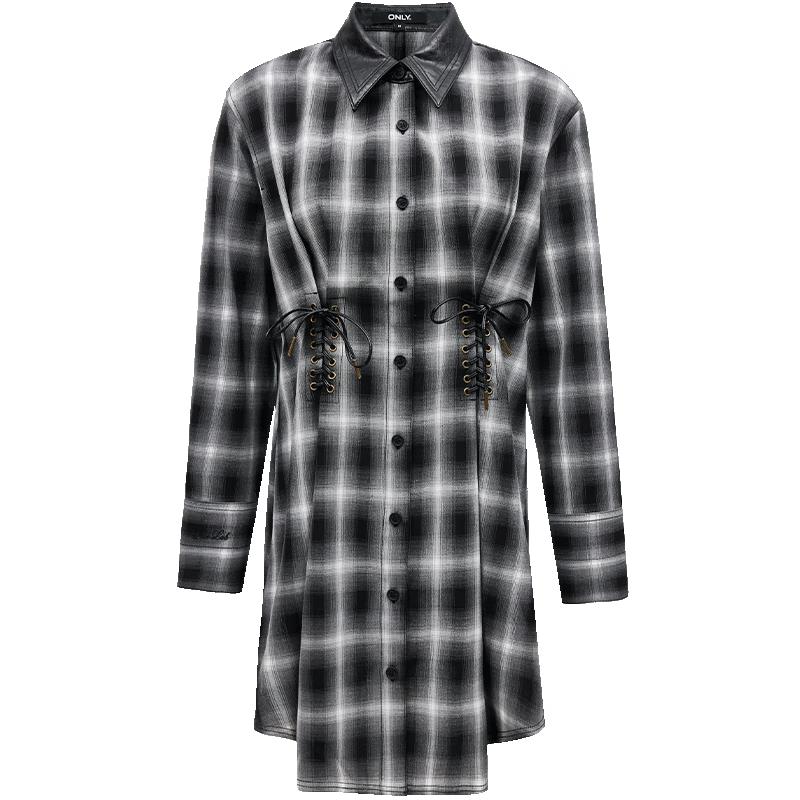 ONLY Women s Long Slim Fit Plaid Tie-Waist Shirt S