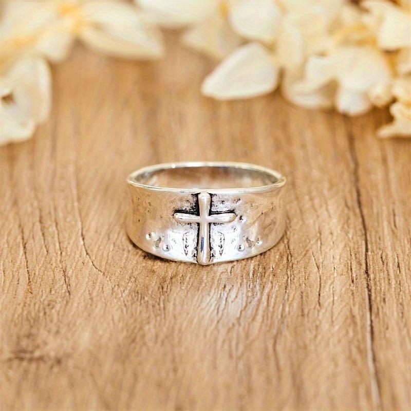 Silver Cross Ring Wide Face Retro Design Adjustable Unisex Jewelry Vintage Bold Fashion Men Women's Ring Gift Popular Gothic