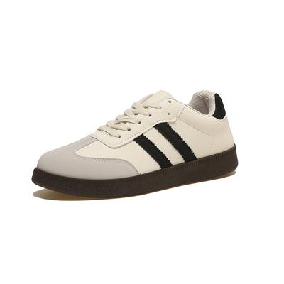 Women's Breathable Striped Red Flats Spring and Autumn Low-Top Lace-Up Casual Sneakers De
