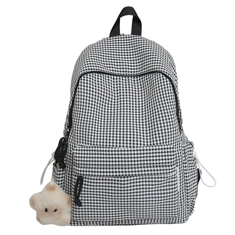 School Bag New Fresh and Sweet Plaid Backpack Junior High School Students Lightweight Large Capacity Backpack