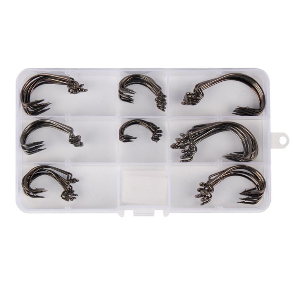 80 Stück Hochkohlenstoffstahl Premium Angelhaken mit Widerhaken in tragbarer Kunststoffbox Fischzubehör