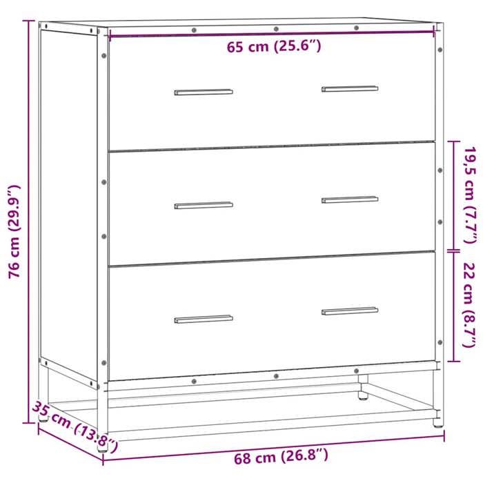 VidaXL Buffet Sonoma Grey 68x35x76 Cm Engineered Wood and Metal, Storage Cabinet, Hallway Cabinet, Side Cabinet 848972