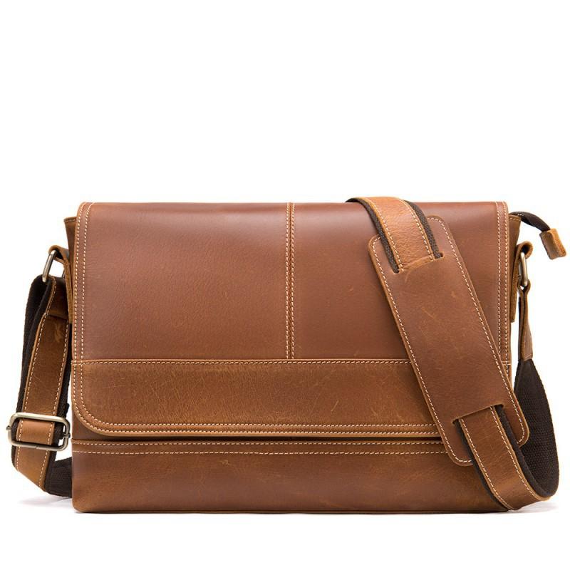 Real Cowhide Crazy Horse Leather Men's Bag Casual Crossbody Retro Fashion Top Layer Shoulder
