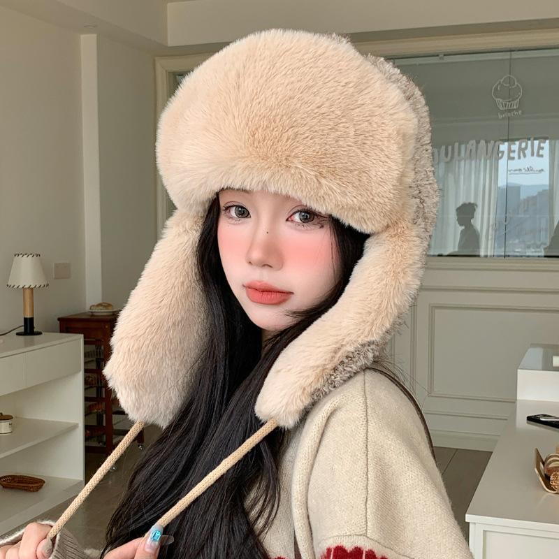 Japanese Autumn and Winter Hats for Women Large Head Circumference Small Headband  Fashionable and Versatile Lei Feng Hat Warm Plush Hat