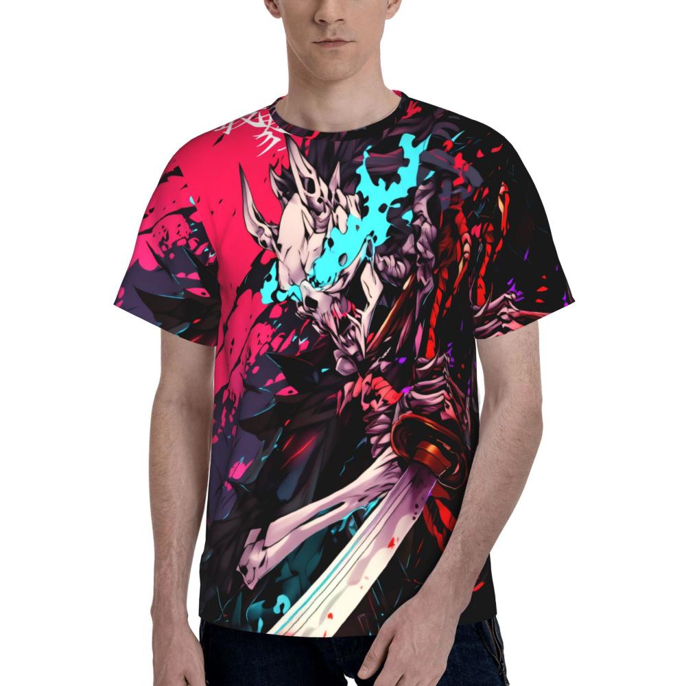 Men's 3D Printed Street Style T-shirt, Featuring a Dynamic Skull Warrior Anime Design.