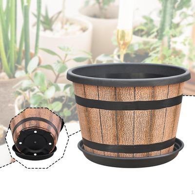 Jardinera de Barril con Agujeros de Drenaje y Platillo para Jardín Doméstico