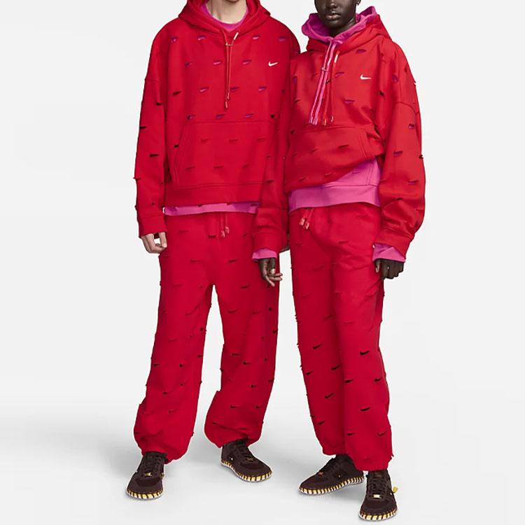 Nike X Jacquemus Co-Branded SS24 Solid Color Hollow-Out Thick Fleece-Lined Drawstring Knit Joggers Unisex Bottoms University-Red FJ3269-657