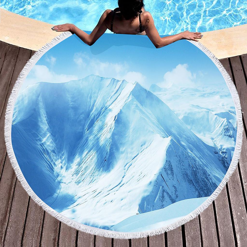 Snow Mountain Round Beach Towel Microfiber Nature Scenery Beach Blanket Absorbent Quick Dry Sand Free Bath Towel Picnic Yoga Mat