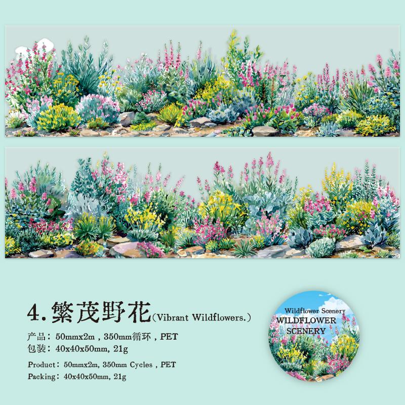 

ПЭТ Лента Серия Царство Горных Полевых Цветов Цветок Камень Пейзаж Улица Ручной Учет Материал для Коллажа DIY Украшение Открытка Подарок