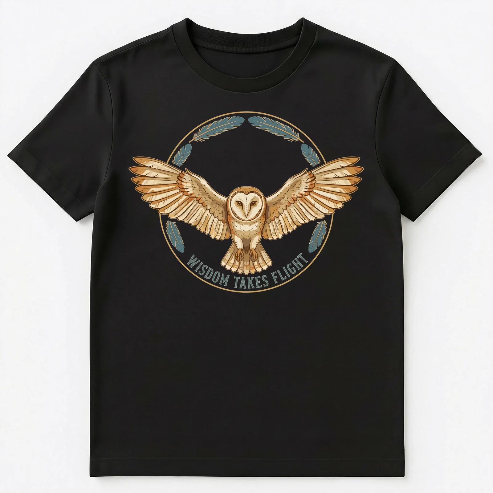 Wisdom Takes Flight Inspirational Owl Art Unisex T-Shirt 3XL