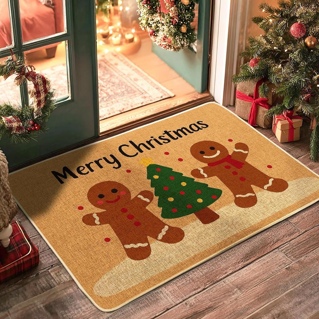 VIKAMA Gingerbread Man Door Mat Christmas Winter Decorative Indoor Outdoor Entrance Carpet Porch Balcony Floor Mat