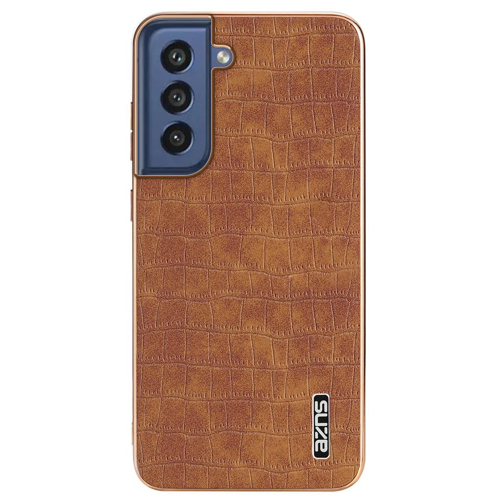 AZNS For Samsung Galaxy S21 FE 5G Case Crocodile Texture Electroplating Leather Back Phone Cover