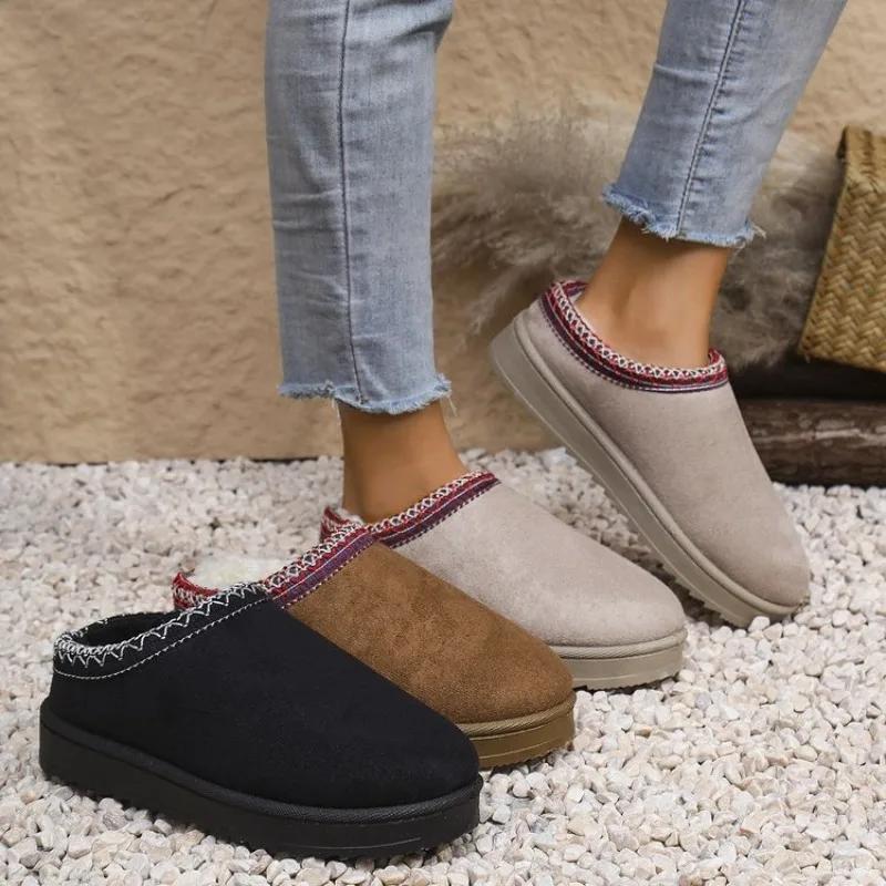 Fashion Chelsea Ankle Boots Women Winter New Brand Fur Short Plush Warm Flats Slippers Platform Comfortable Shoes Cotton Slides Women