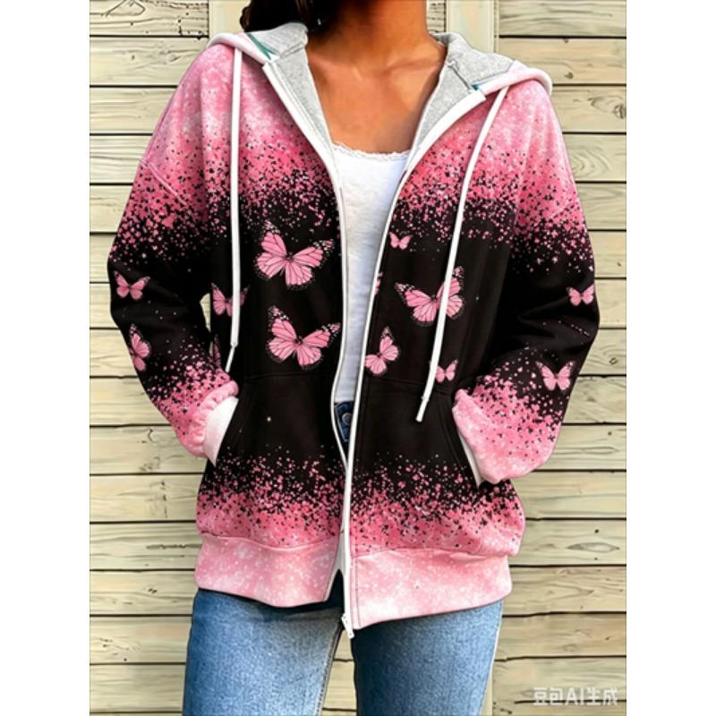 Zipper Splicing Fashion Loose Women's Casual Flower Print Hoodie Fashion Spring And Summer