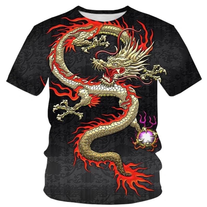 

Vintage Chinese Loong Pattern T Shirt For Men Dragon 3D Print Tees Summer Casual Short 6XL