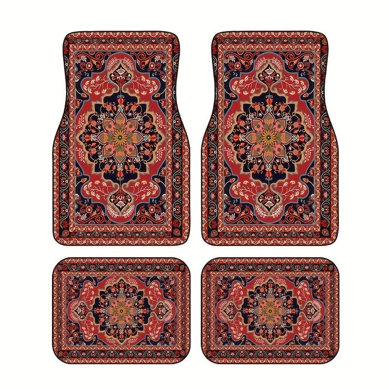 4pcs Bohemian Red Pattern Car Mats, Universal Fit For Sedan, RV, And SUV, Front And Rear Floor Mats, 4pcs Car Accessories