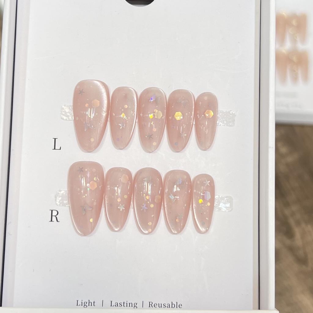 Pink Starlight Hand-woven Armor Ice-Transparent Nude Sequins Cat Eye Nail Art Plate Fresh Armor Plate Removable