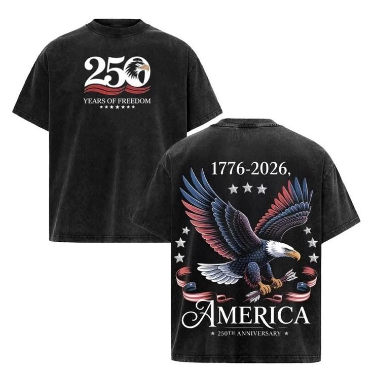 America 250 Years Freedom 1776 2026 Eagle Patriotic T-shirt M