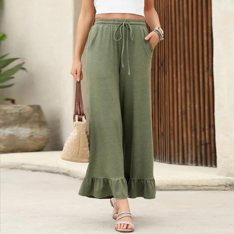 2025 Autumn Ruffled Women's Nine-Point Pants Thin Loose Casual Home Pants