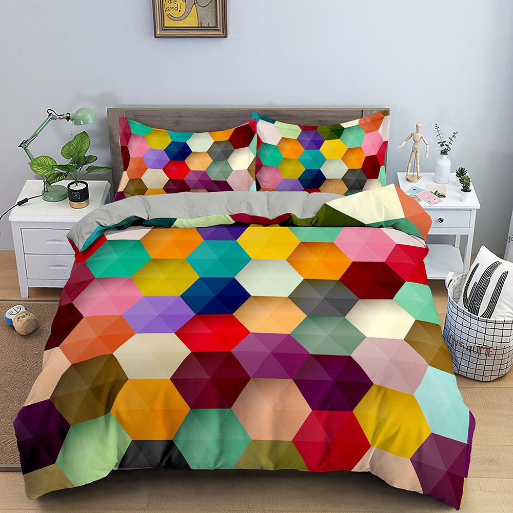 Comforter Geometric Printed Bedding Set Microfiber Colorful Lines With Zipper Closure Queen King Size Home Textile