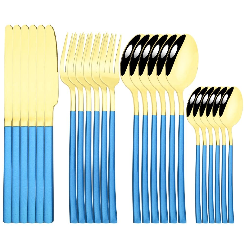 24 Pcs Black Tableware Stainless Steel Cutlery Set Forks Knives Spoons Kitchen Dinner Set Fork Spoon Knife Gold Dinnerware Set