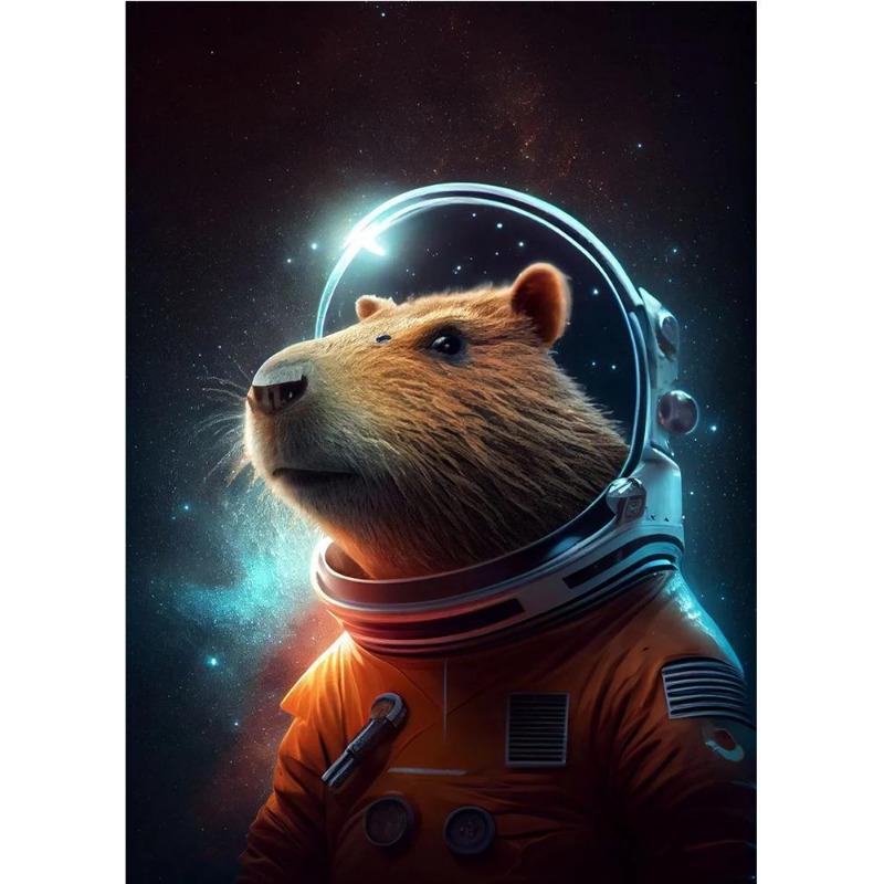 Cute space astronaut kapibara portrait poster print canvas painting funny animals wall art for children's bedroom decorating home