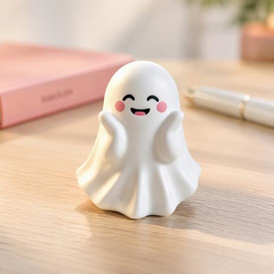 Small Ghost Statue for Shelf Halloween Cute Figurine, Mini Cartoon Statue, Little Spooky Desk Accessory Autumn Desktop Ornament Tiered Tray Home Table