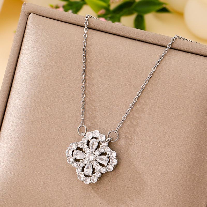 Women's Silver Titanium Steel Necklace with Micro-Inlaid Zircon - Elegant, Durable Clavicle Chain Jewelry
