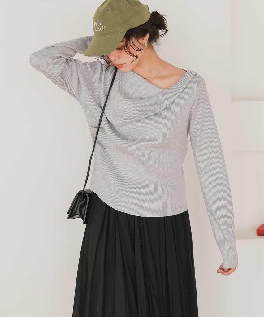 Titibait Rib Knit Light Size S Off-the-Shoulder Top, Women's, Gray, (AGXT0409)