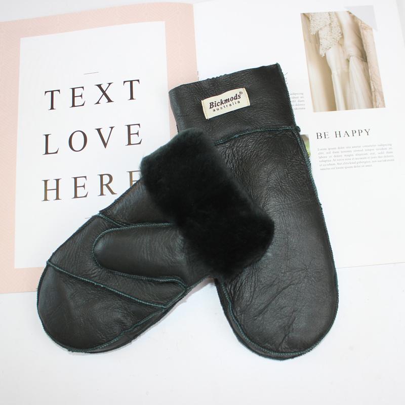 New Winter Warm Women's Sheepskin Gloves Thickened Wool Lined Solid Finger Leather Gloves