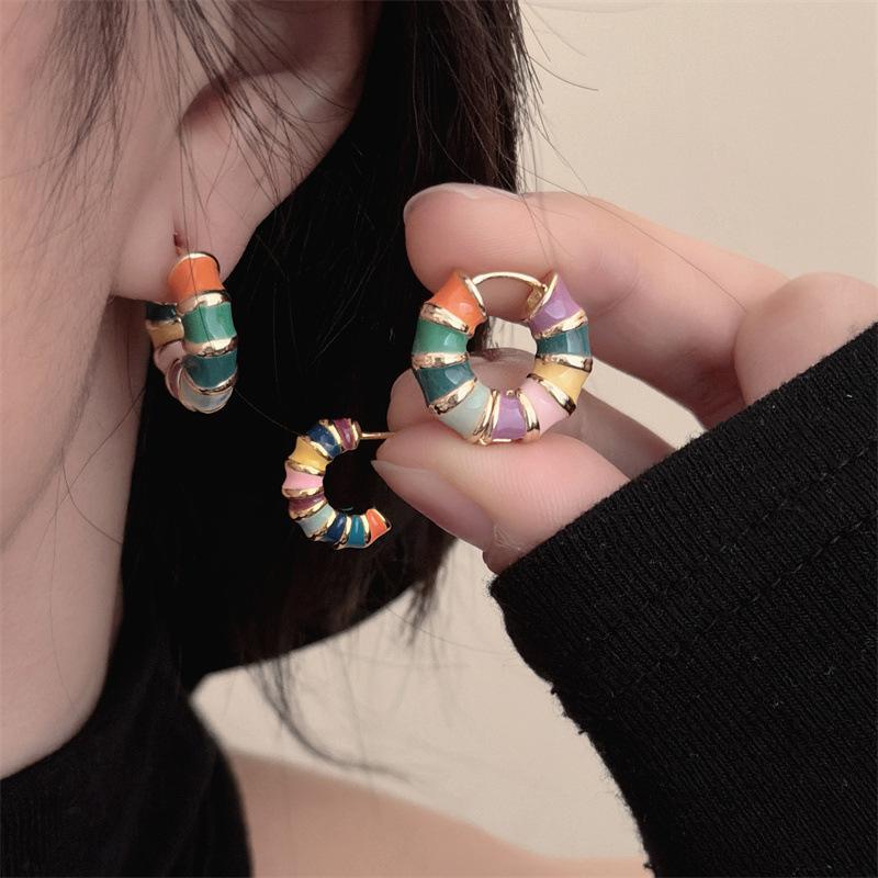 Dopamine Color Enamel Donut Hoop Earrings: Sweet, Luxurious, and Chic Design