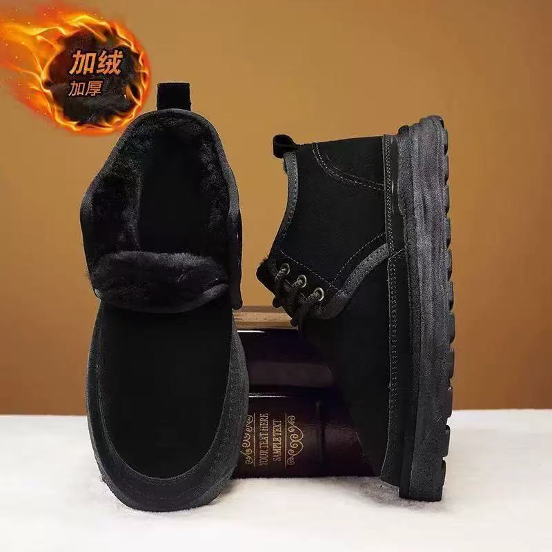 Snow boots men's and women's fur integrated thick-soled Zhongbang Martin boots piled and thickened winter bread cotton shoes