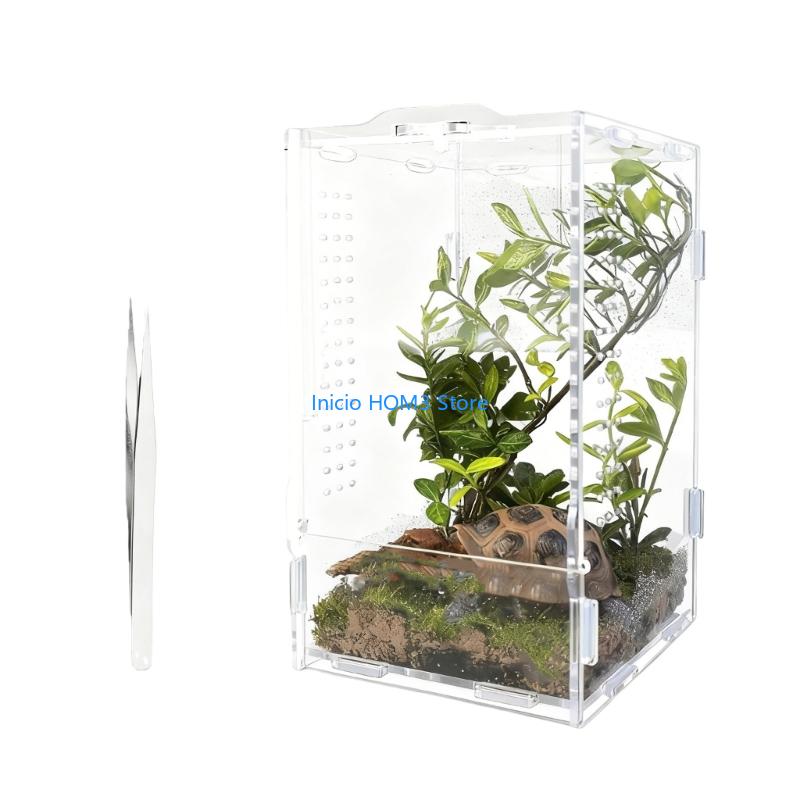 A5YD Acrylic Transparents Feeding Box Reptiles Breeding Box Climbing Pet Terrariums for Turtles Lizards Reptiles Accessories