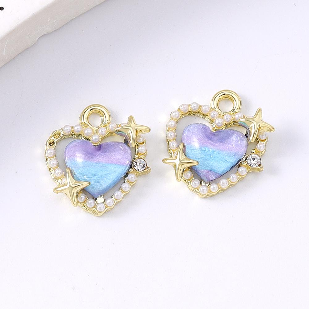 5pcs Exquisite Pearl Gemstone Love Heart Charms Pendants for Jewelry Making Necklace Earrings Bracelet DIY Handmade Accessories