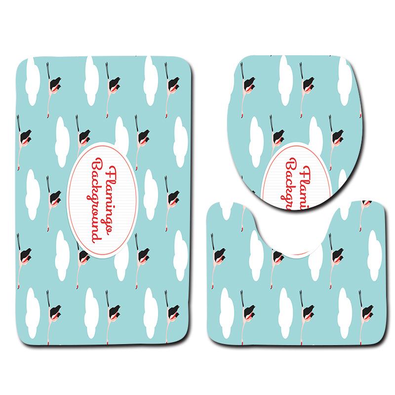 European And American Style Pink Cute Animal Flamingo Floor Mat Carpet Girl Heart Hand-Painted Illustration Toilet Three-Piece Set