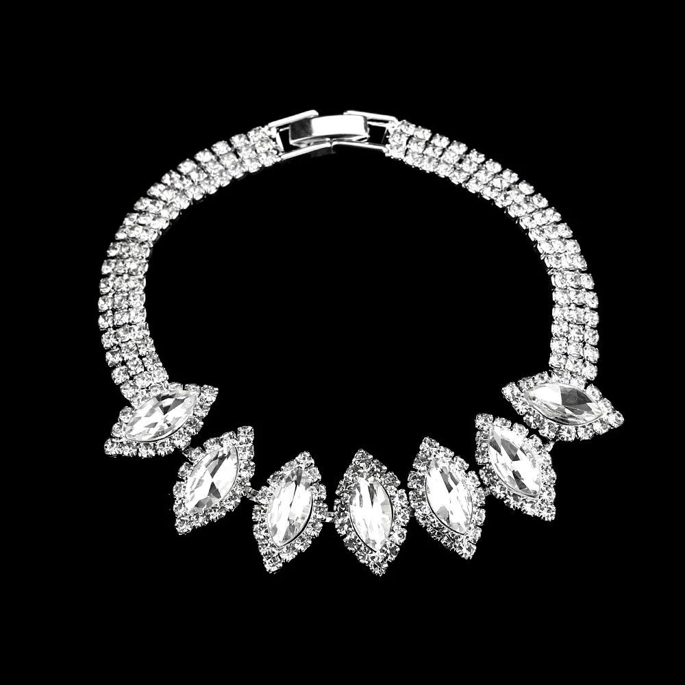 3 Pieces Bridal Jewelry Set Necklace Earrings Bracelet Rhinestone Flowing Water Drop Tassel for Wedding Party