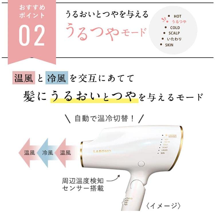 Art Nature LABOMO Moisturizing Hair Dryer, Nanoe, High Penetration, Ion, Mineral Negative Ions, 1200W