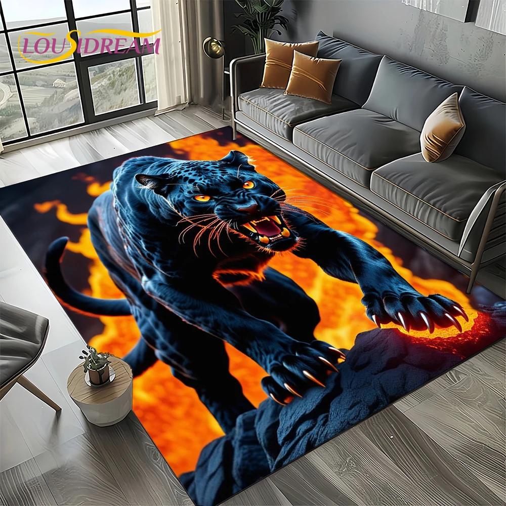 Fierce Tiger Lion Leopard Beast Animal Wildlife Cartoon Carpet Rug for Living Room Bedroom Sofa Decoration,Non-slip Floor Mat