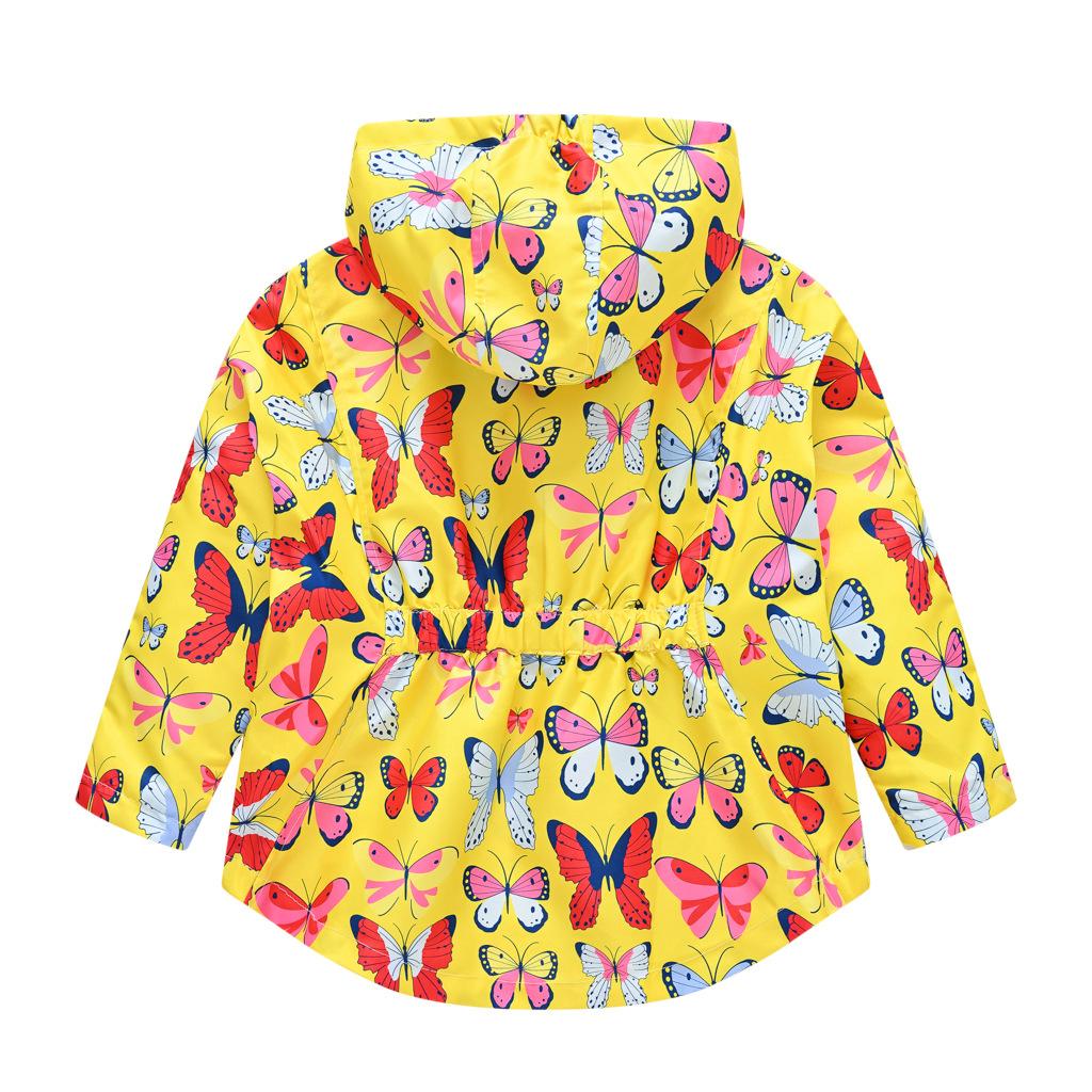 Fall Girls Butterfly Print Waist Jacket Girls Double Layer Hooded Zipper Shirt Fashion Windbreaker Jacket