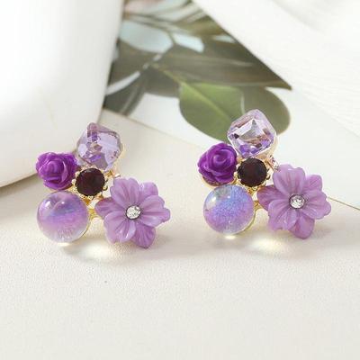 2024 Trendy Purple Flower Stud Earrings: Niche High-End Cold Tea Style