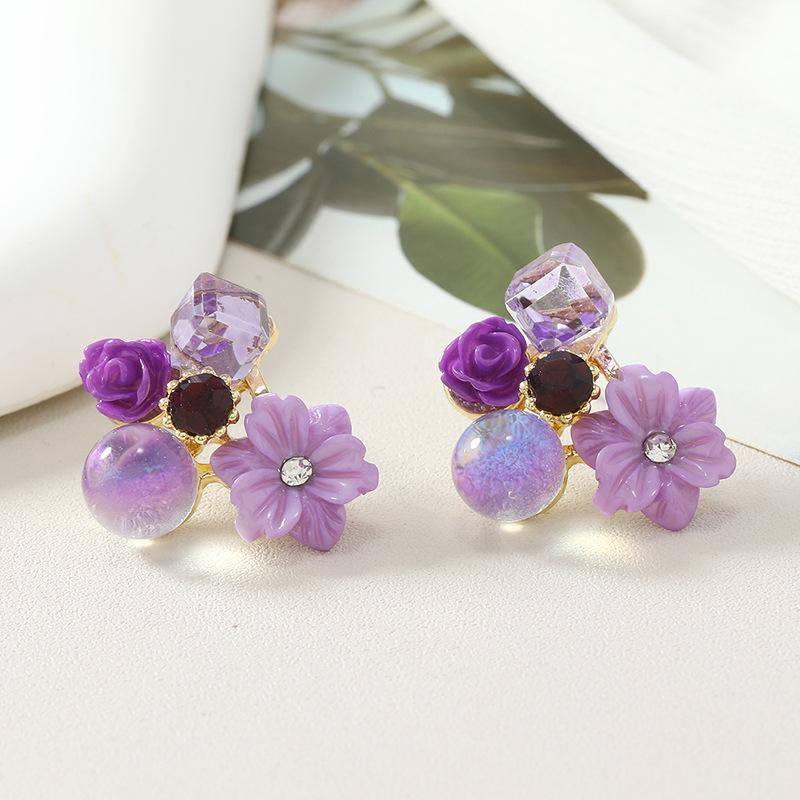 2024 Trendy Purple Flower Stud Earrings: Niche High-End Cold Tea Style