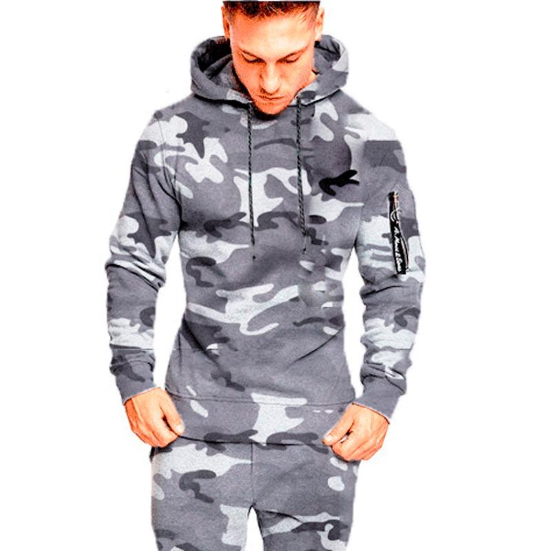 Nowa męska sportowa i rekreacyjna bluza typu pulower w kamuflażu, kamuflażowy top sublimowany