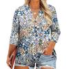 Plus Size Women's Fashion Casual Vintage Print V-Neck 3/4 Sleeve Button T-Shirt Top