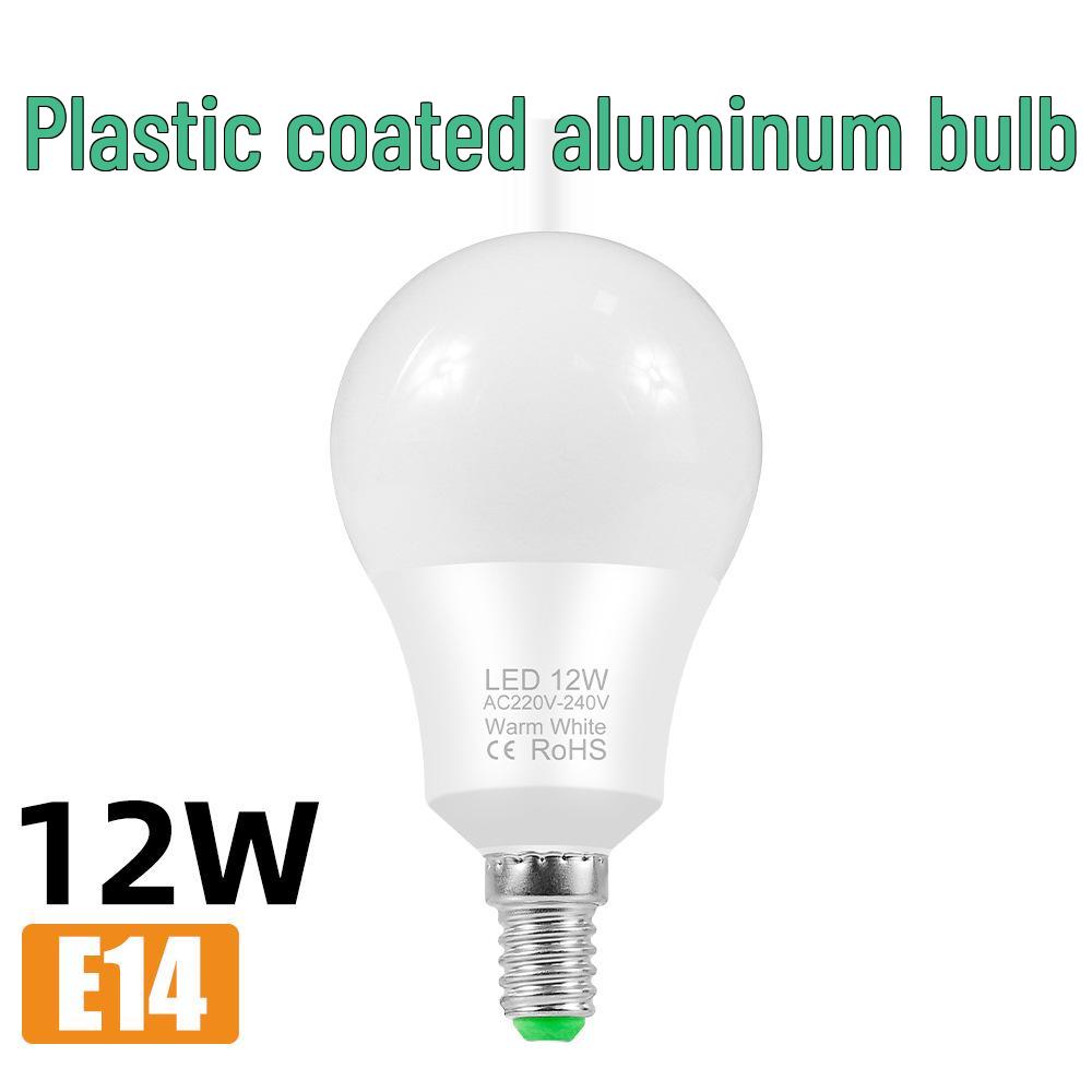 High-Brightness Energy-Saving LED Bulb for Indoor and Street Stall Lighting, E27/E14 Compatible, Plastic-Clad Aluminum