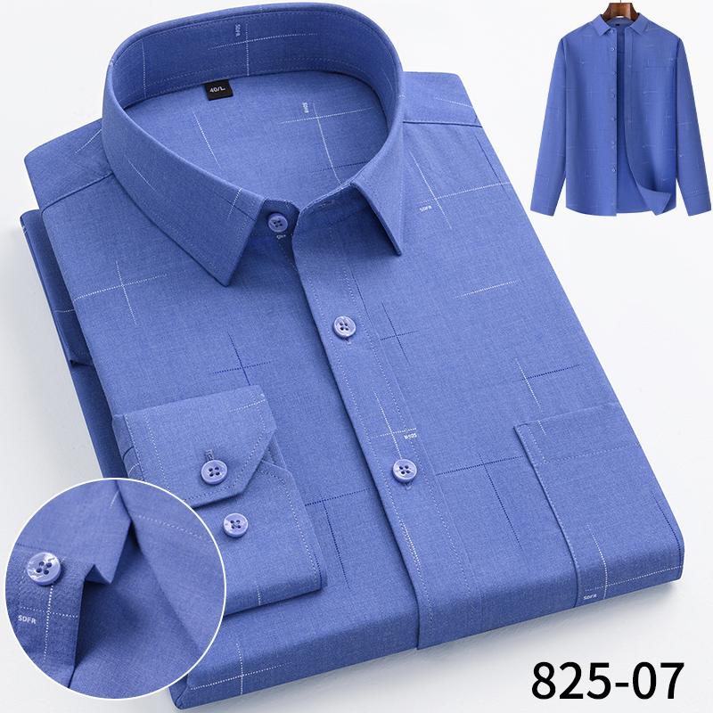 Men's Bamboo Fiber Long Sleeved Wrinkle-Free Comfortable Breathable Fit Striped Solid Shirts Business Casual Blouses Plus Sized